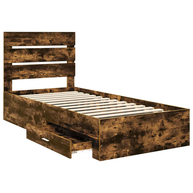 Bed Frame, European Single (90 x 200 cm), Smoked Oak