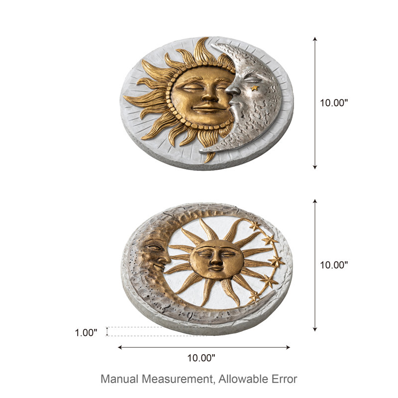10"D Set Of 2 Cement Sun And Moon Textured Stepping Stones