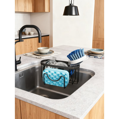 Porte-éponge multifonctionnel en forme de M avec deux options d'installation, organisateur d'évier de cuisine en acier inoxydable antirouille pour éponges, brosses et grattoirs