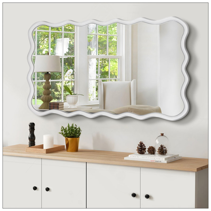 Miroir rectangulaire ondulé en bois massif, 40 X 28 pouces, décoration murale moderne pour différentes pièces, durable et élégant