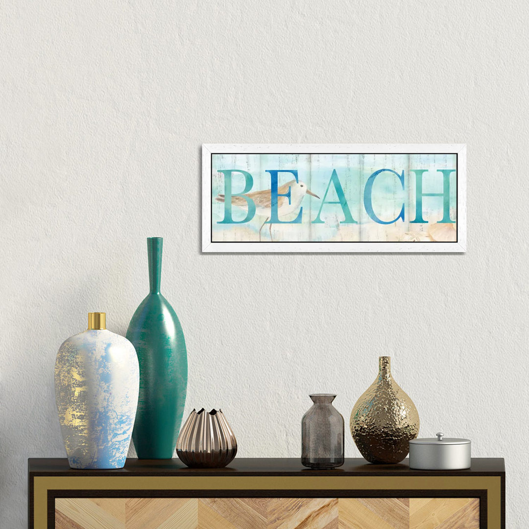 Beach Sandpiper Sign by Cynthia Coulter - Floater Frame Panoramic Painting on Canvas
