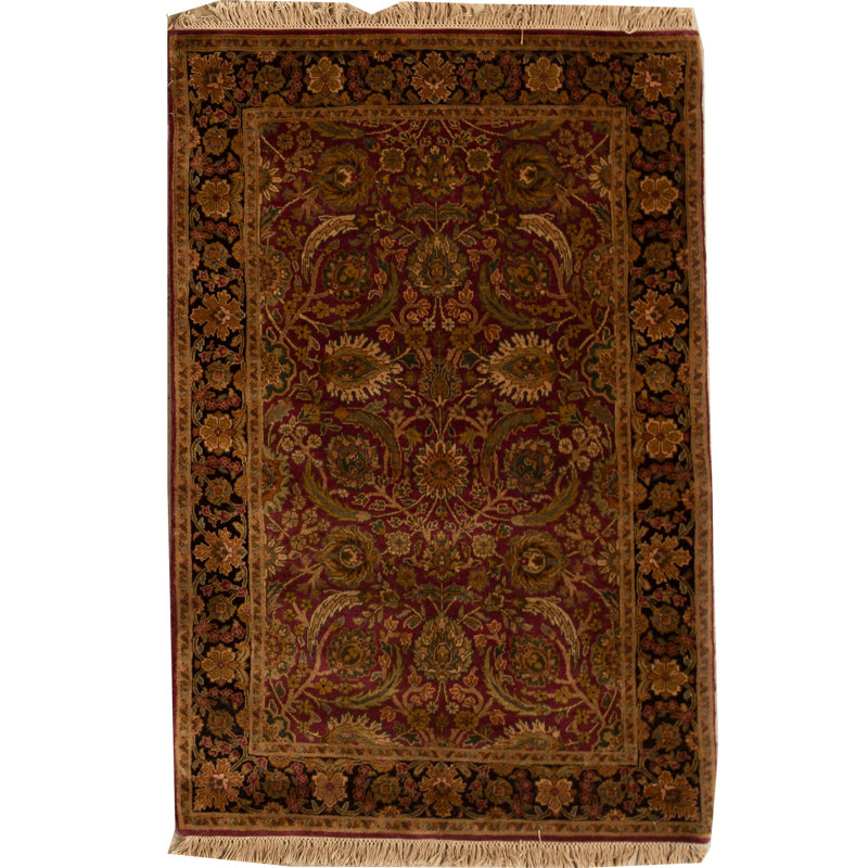 Tapis rouge et noir noué à la main de haute qualité