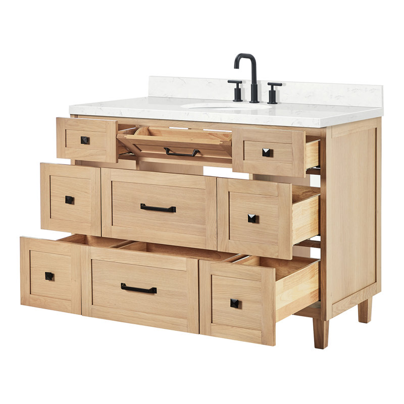 ARIEL Monroe 48 Single Sink Bathroom Vanity with Carrara Quartz Top, Oak