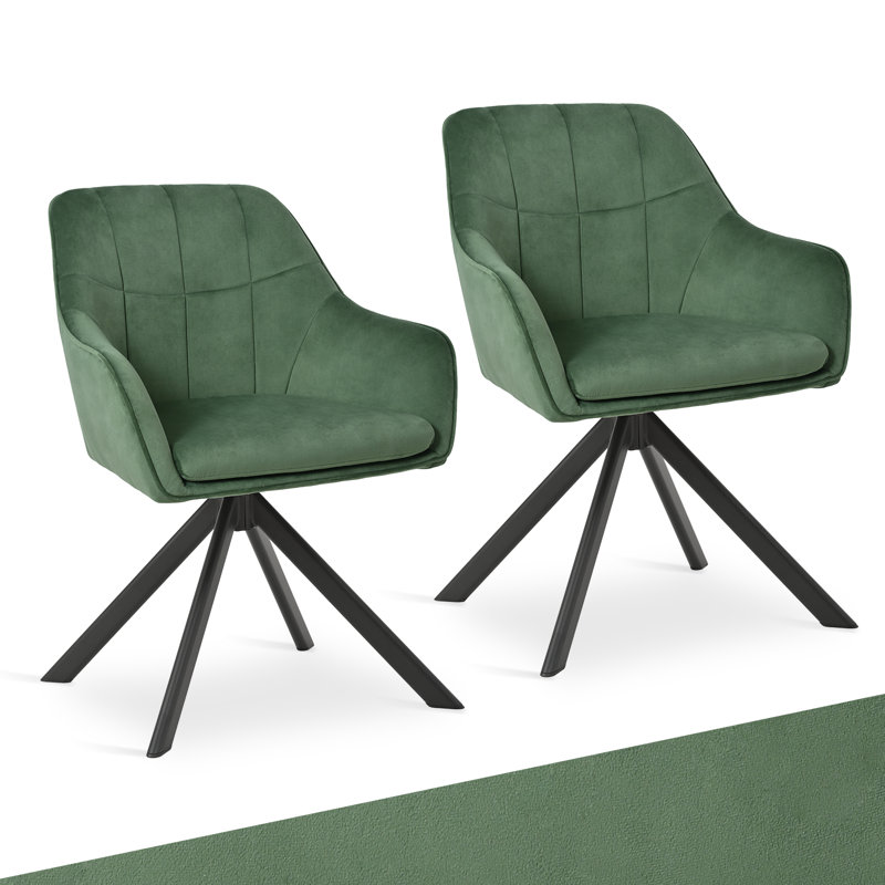 51cm H Upholstered Arm Dining Chair, Green, Velvet