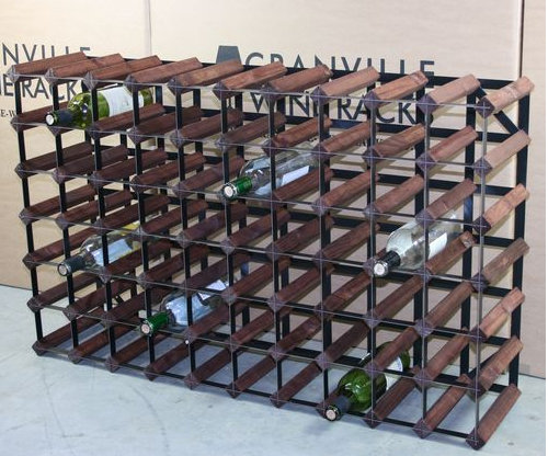 Liddle 70 Bottle Floor Wine Bottle Rack, Dark Oak Stained Pine / Black Steel