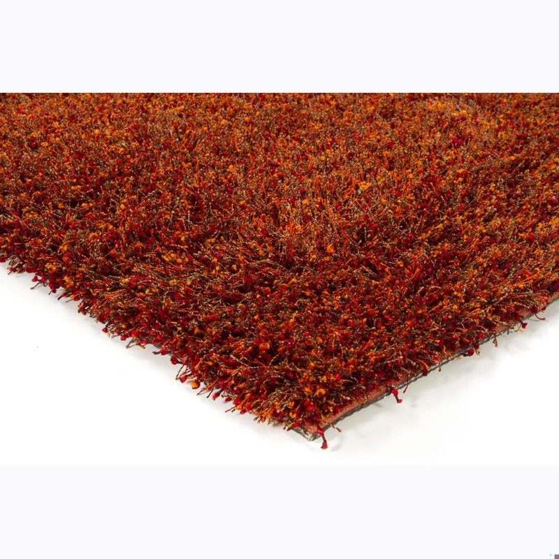 Tapis en polyester à poils longs noir, brun, rouge et orange tissé à la main Belliveau, 5 pi x 7 pi 6 po, Rouge / Orange