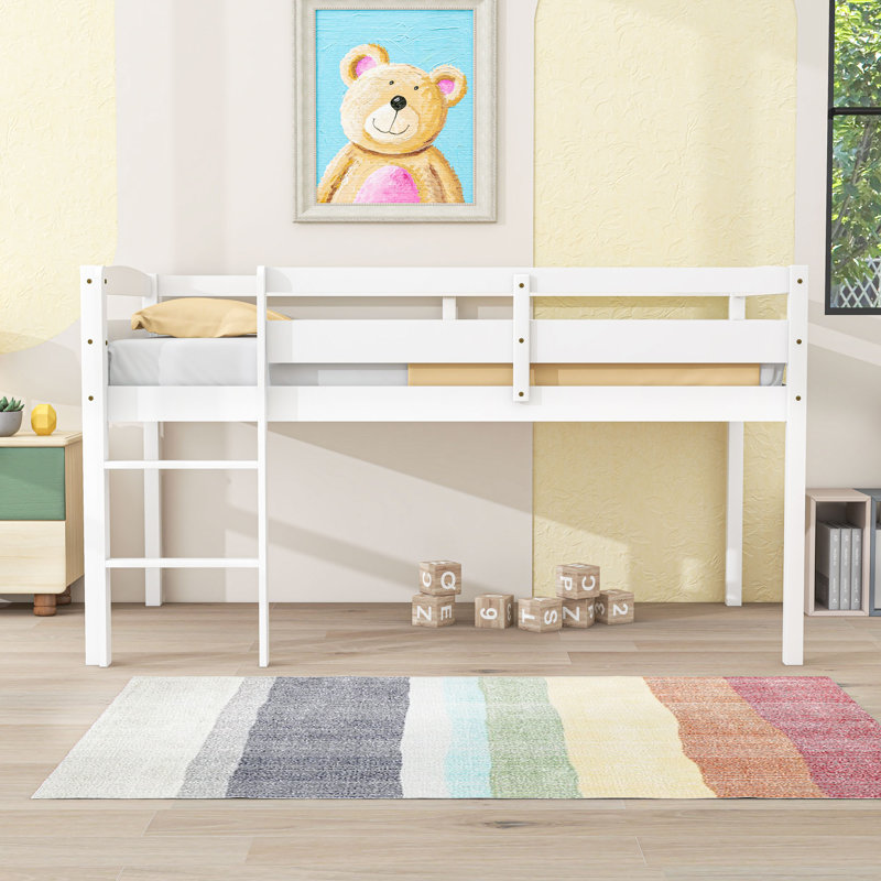 Lit mezzanine simple en bois avec échelle, Blanc