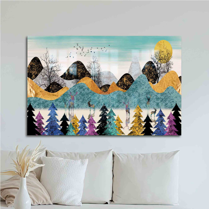 Superbe décoration murale en verre mettant en vedette un paysage de forêt abstrait pour la maison ou le bureau