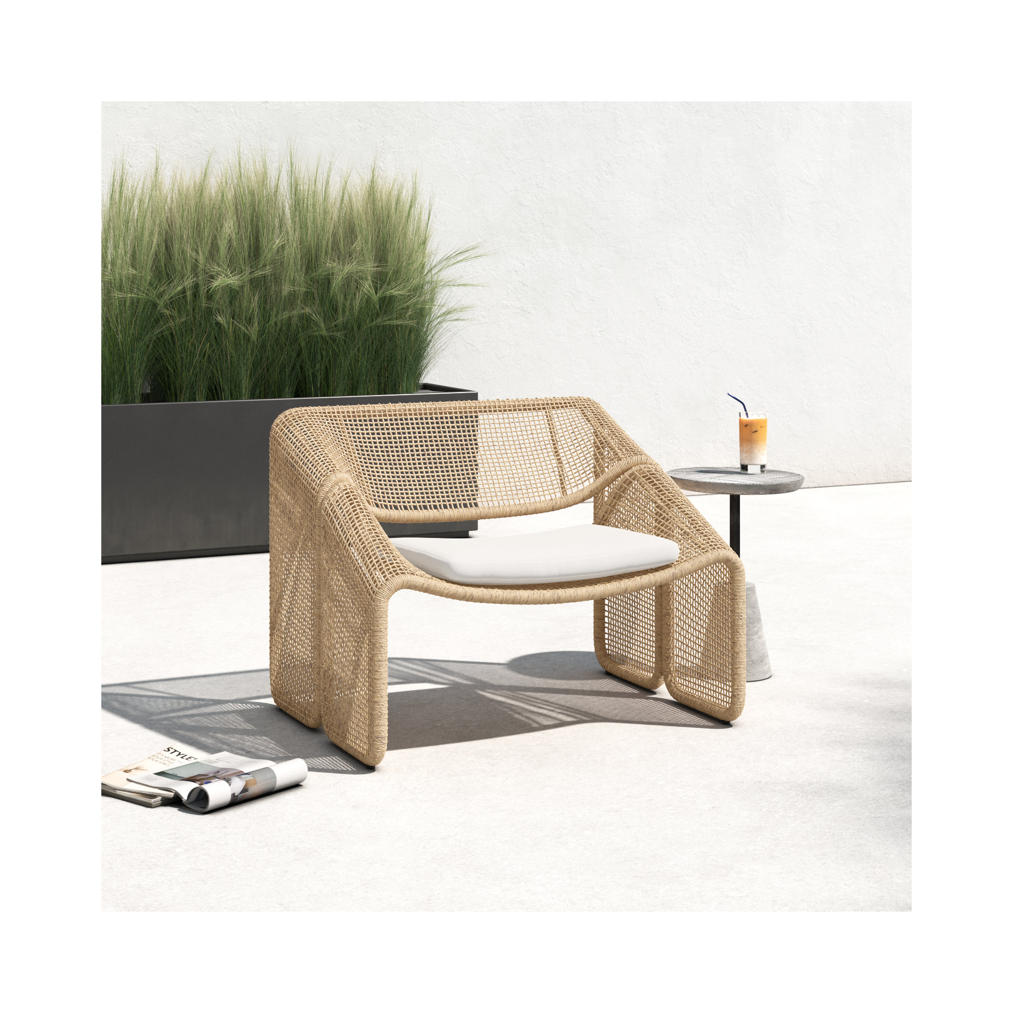 Aliza Wicker Outdoor Lounge Chair, Venao Ivory/Faux Hyacinth