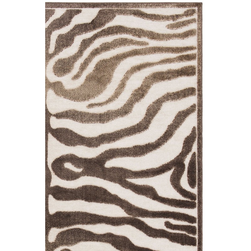 Tapis brun à imprimé zébré Elana, Rectangle 8 pi x 11 pi 2 po