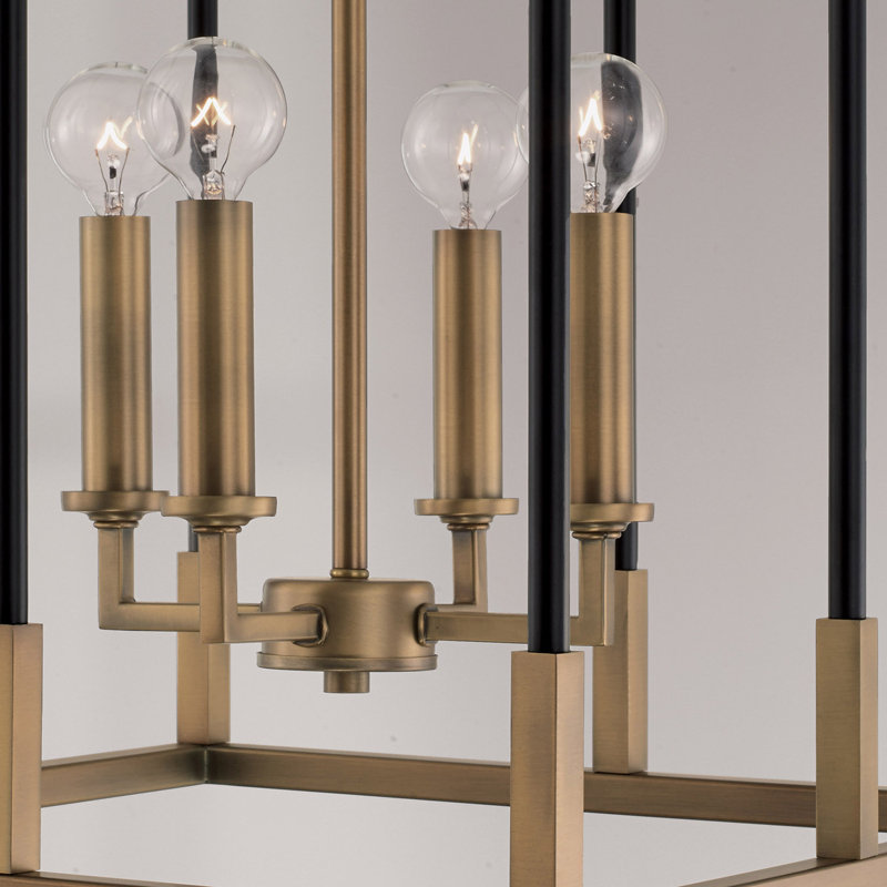 4 - Light Lantern Pendant, Aged Brass/Black