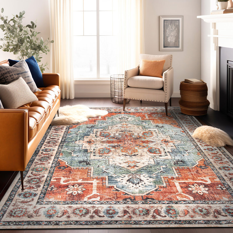 Tapis lavable antidérapant Transitional Medallion, Rectangle 7 pi 10 po x 10 pi