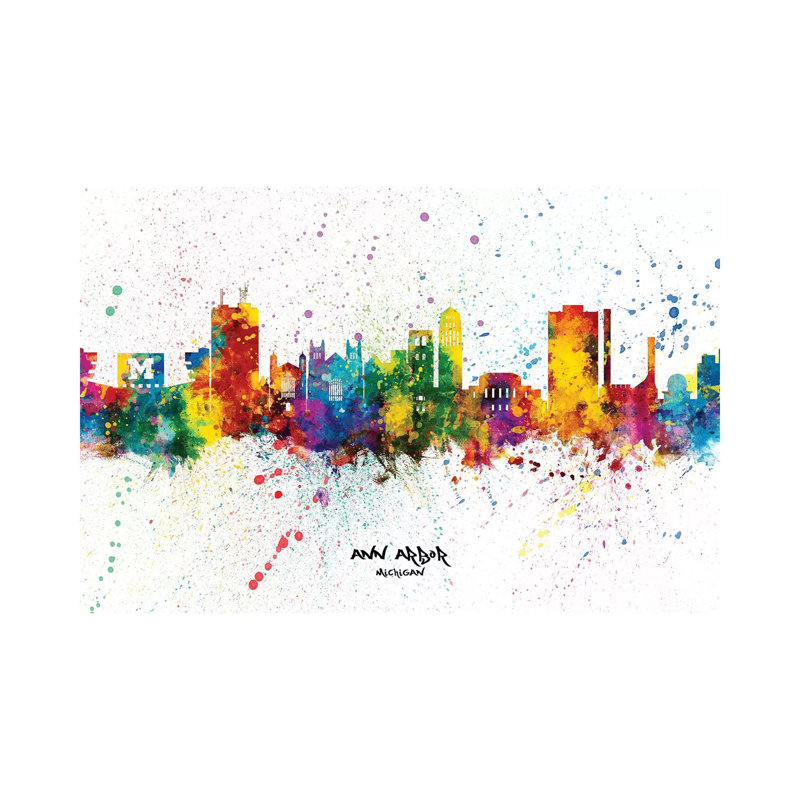 Ann Arbor Michigan Skyline Splash by Michael Tompsett - Wrapped Canvas Gallery-Wrapped Canvas Giclée, 30.48cm H x 45.72cm W