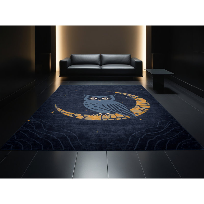 Soft Plush Farner Halloween Modern & Contemporary Abstract Area Rug in Gray – Navy Binding, 5x8