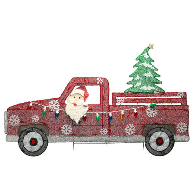 27 in. Santa in Red Pickup Truck with LED Lights