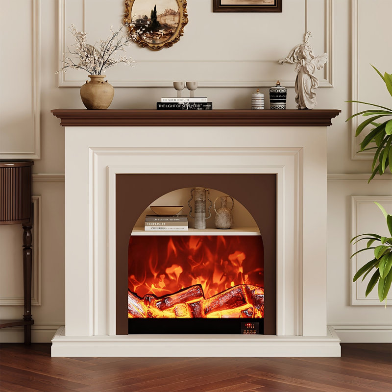 Foyer électrique 47,24 po de style crème minimaliste avec fausse flamme DEL réaliste, 43.31" H x 47.24" W x 13.78" D