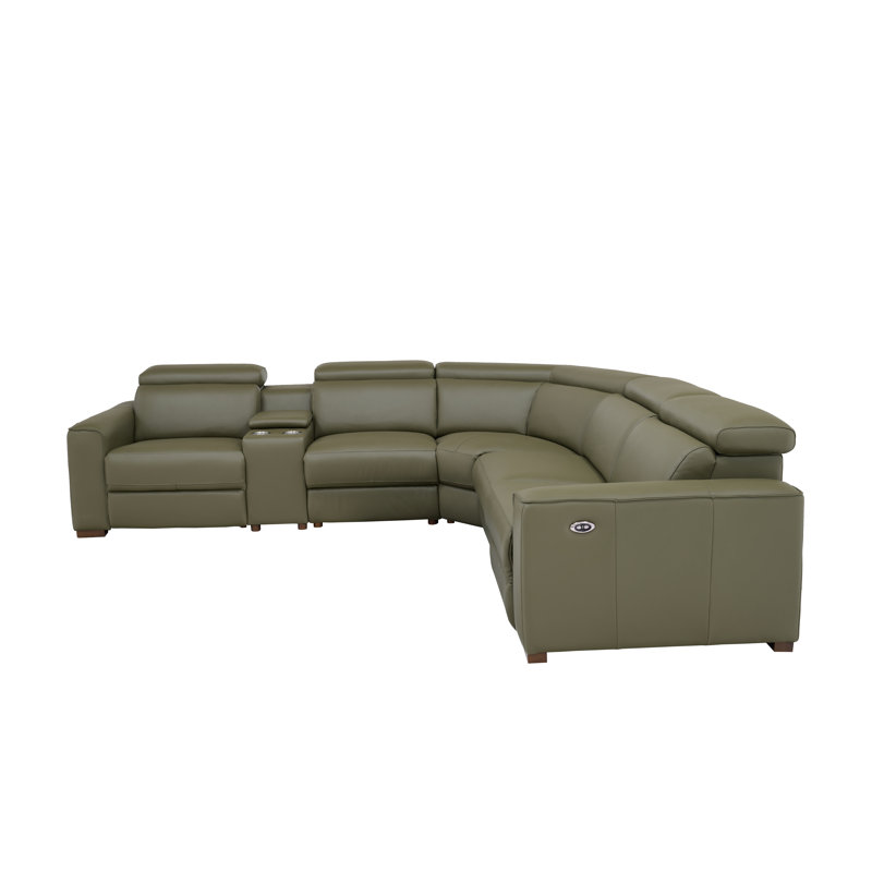 Canapé modulaire inclinable en cuir Binsbar, Cuir fleur olive