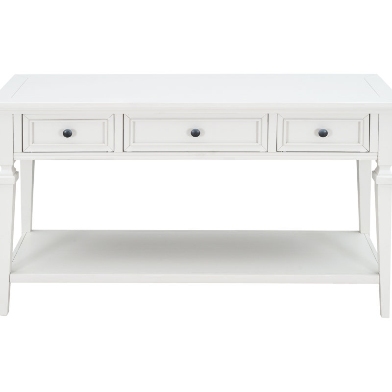 Console With Three Drawers And Bottom Shelf Practicality Classic Table 3 Compulsion, Antique White
