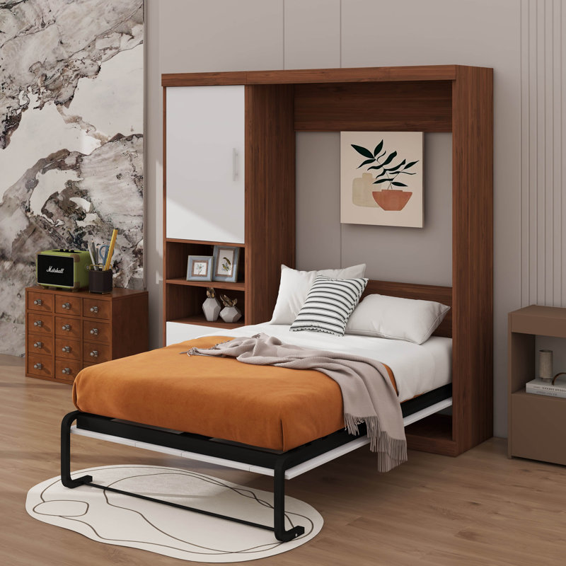 Lit escamotable double avec armoire, Lit double 