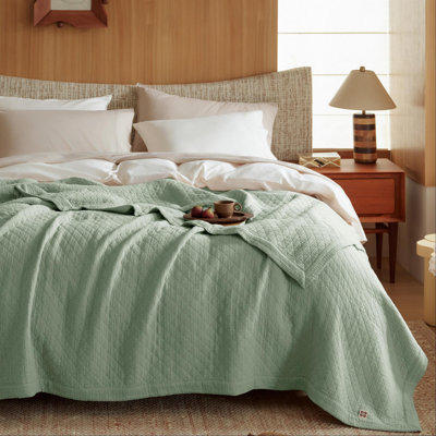 Bedsure 100% Cotton 8-Layer Quilted Gauze Muslin Twin XL Bed Blanket - Breathable, Aqua Gray, Softens After Washing