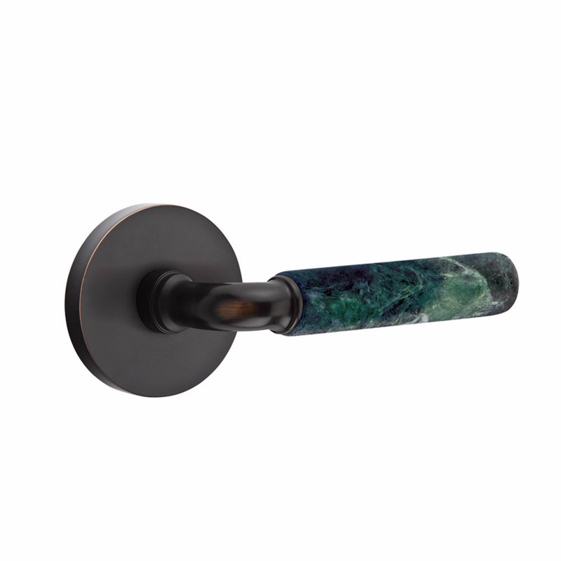 Ensemble de leviers de passage Emtek Select, rosette à disque, tige R-Bar, poignée en marbre vert, CF