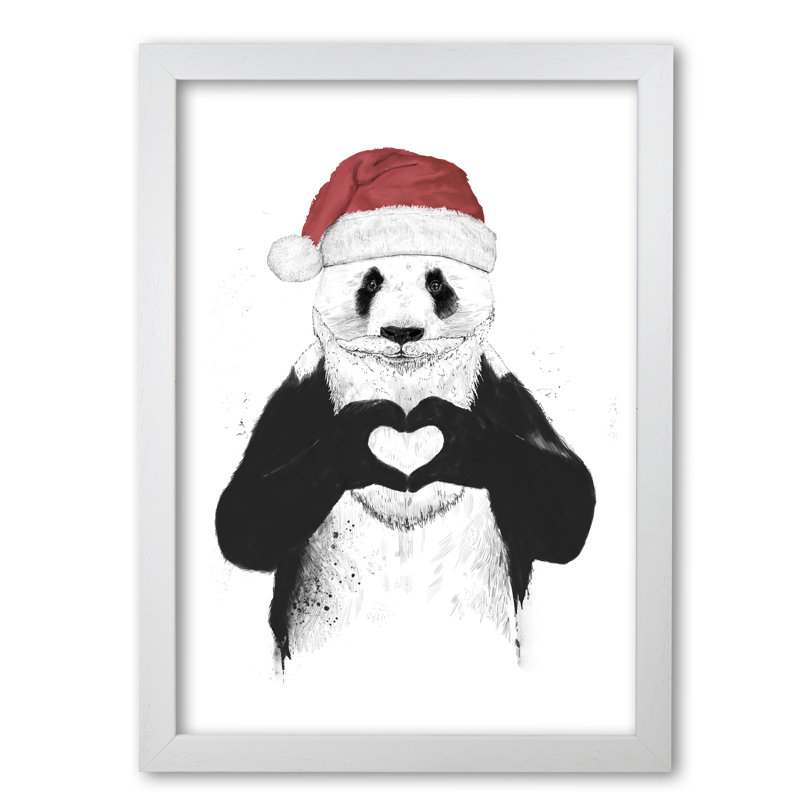 Santa Panda by Mercedes Lopes Charro - Print, 59.4 cm H x 42 cm W x 5 cm D, White Grain