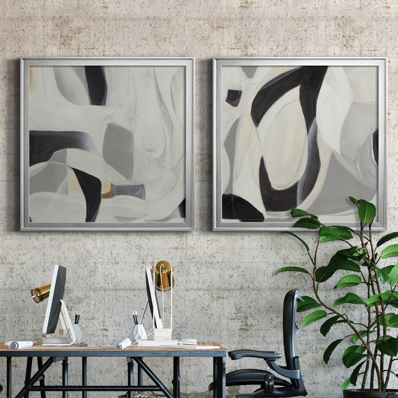 La recherche I - ensemble de 2 reproductions d'art sur toile, Encadrement argenté, H 34,5 po x l 69 po x P 1,5 po