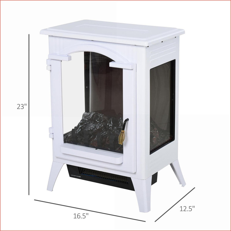 Poêle électrique avec flammes DEL réalistes | H 23 po, blanc neige | 750 W / 1500 W | Métal