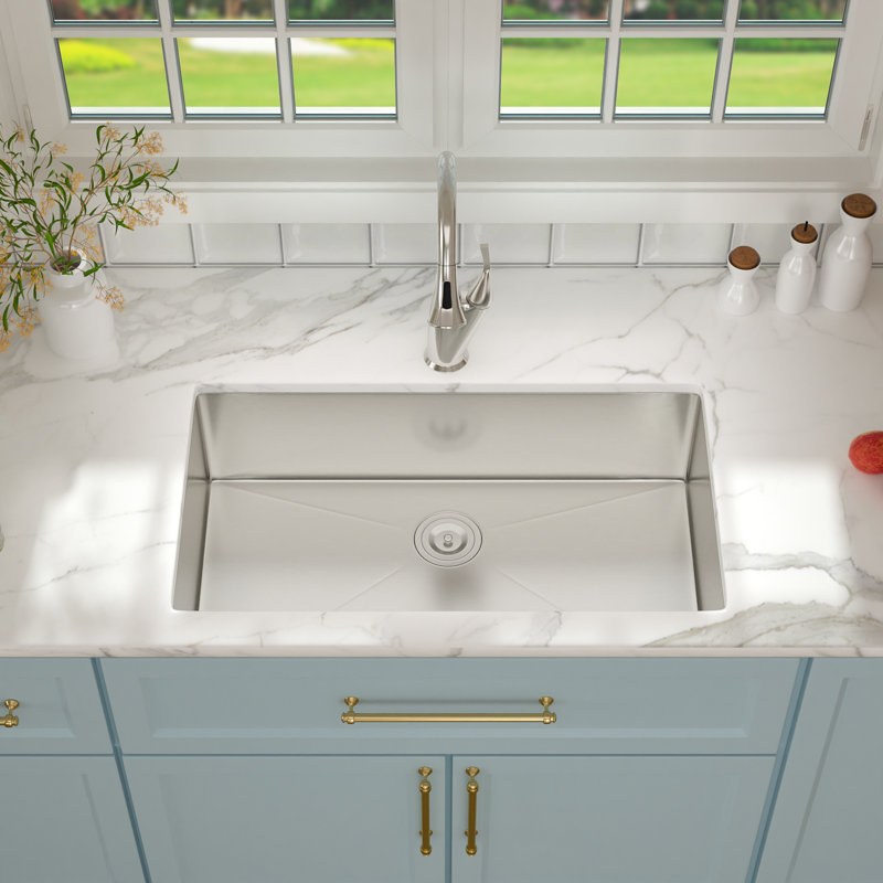32'' L Undermount Kitchen Sink Single Bowl Stainless Steel 16 Gauge Stainless Steel Kitchen Sink