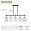 Farmhouse Chandelier 5-Light Linear Pendant Light for Dining Room, Kitchen Island Lighting with Water Ripple Glass Shades, Adjustable Black & Gold Hanging Fixture