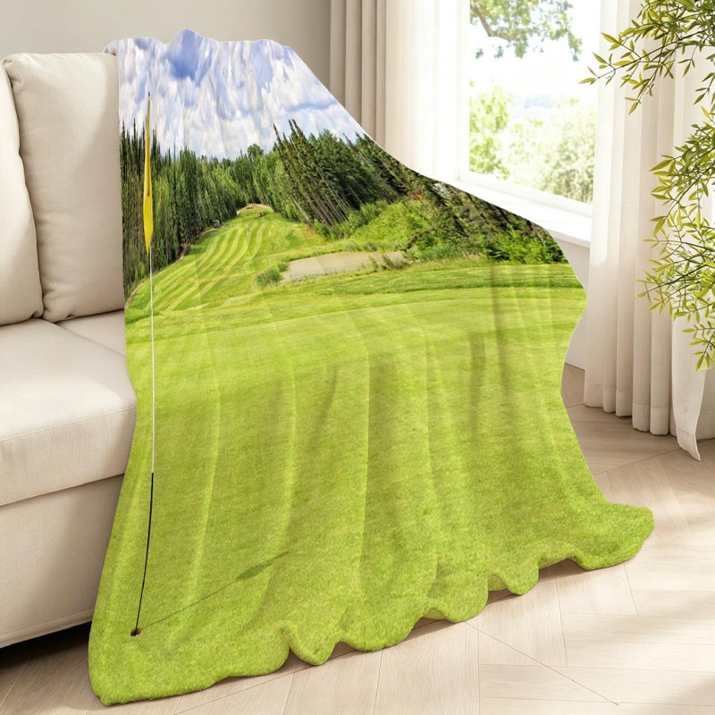 Jeté en flanelle verte molletonnée, imprimé recto Golf, Jeté 40 po x 50 po