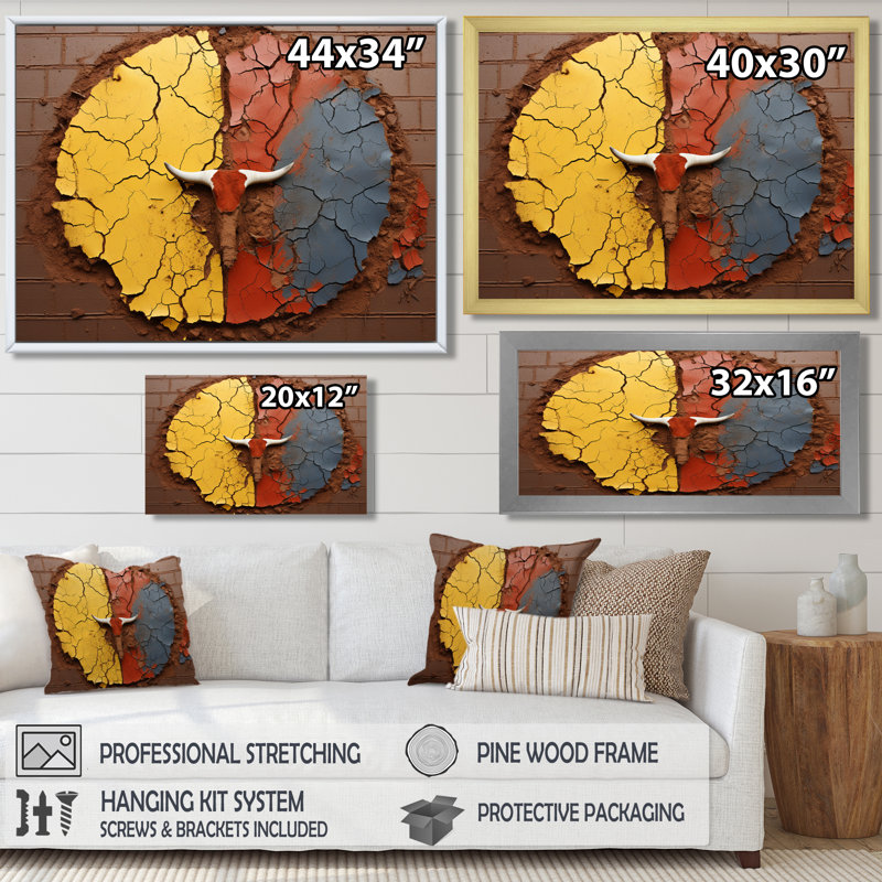 Tribu du bison sauvage - Buffalo, art mural, salon, Toile avec cadre noir, H 12 po x l 20 po x P 1 po