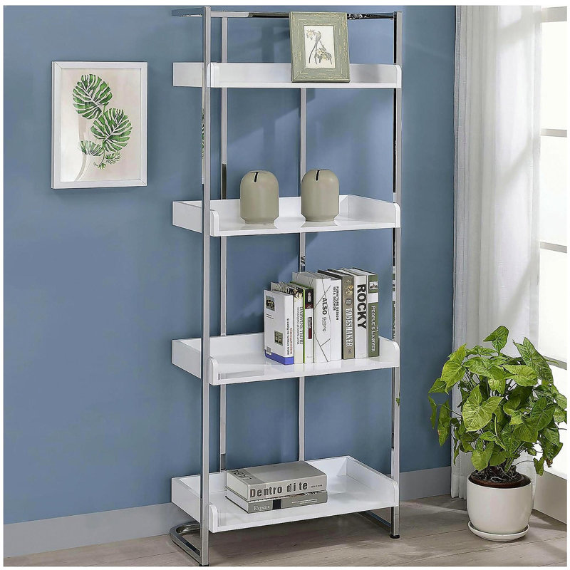 Smooth white four-layer open bookshelf