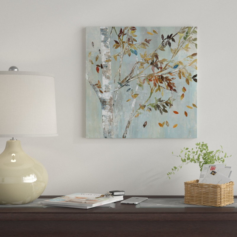 «Birch With Leaves I», reproduction sur toile, H 37 po x l 37 po x p 1,5 po, Toile avec cadre noir, Pas de tapis