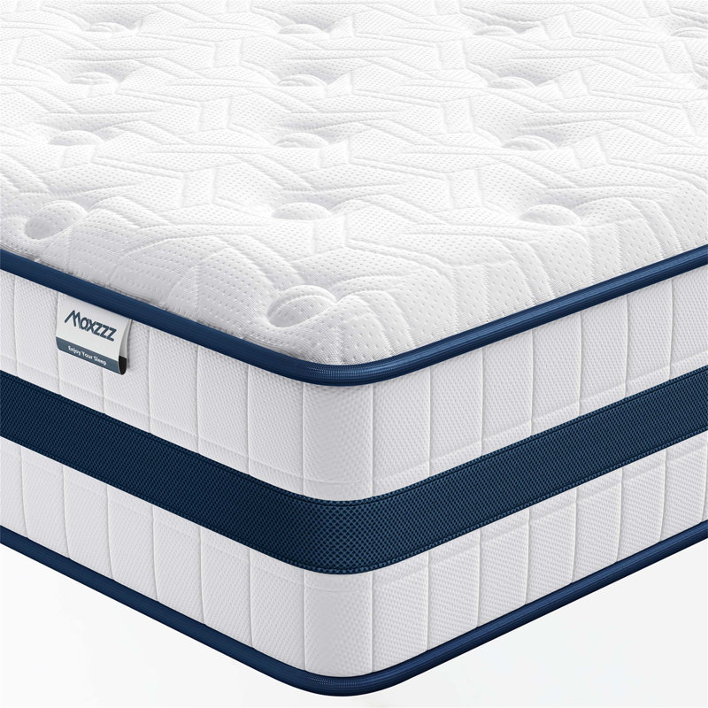 Grand matelas hybride dans une boîte avec soulagement de la pression, conception de soutien, mousse à mémoire de forme rafraîchissante et isolement de mouvement pour une expérience de sommeil de luxe