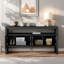 Console moderne à 4 portes avec tablette ouverte et grain de bois naturel-829679360