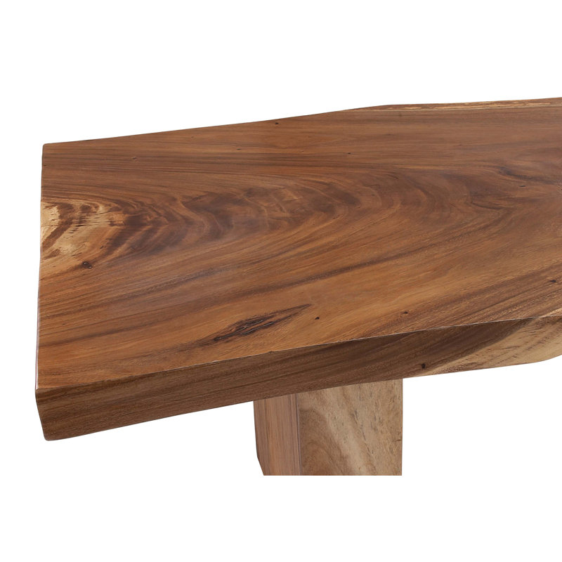 Light Brown Reclaimed Wood Live Edge Dining Table with Block Base