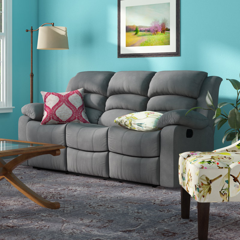 Aum Upholstered 81'' Reclining Sofa, Gray, 40" H x 81" W x 35" D