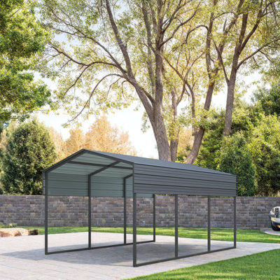 Heavy-Duty 10x15 ft Outdoor Metal Carport with Galvanized Steel Roof, Rust-Resistant Frame, Weatherproof Canopy Shelter for Car, Truck, Boat, Backyard Events