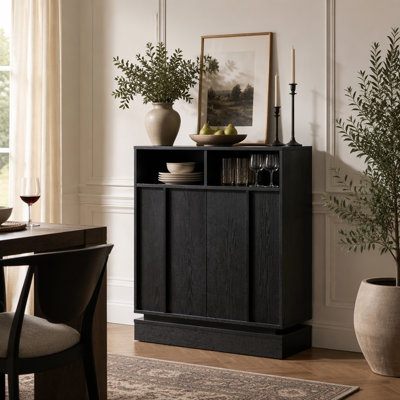 Sideboard Buffet Cabinet with Storage, Farmhouse Fluted Sideboard with 2 Doors & Adjustable Shelf, TV Media Console, Storage Cabinet for Entryway Hallway Kitchen Dining Living Room