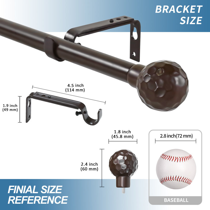 Tringle à rideaux simple Dingess, 28 po à 48 po, Bronze