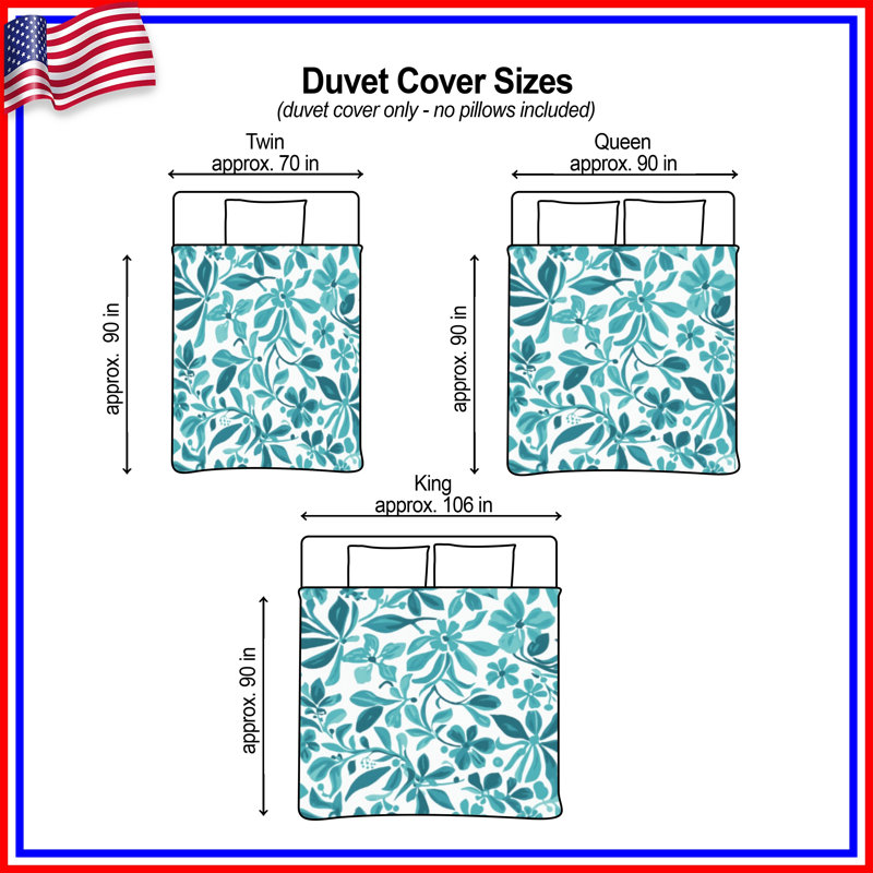 Housses de couette à motif floral bleu, Queen