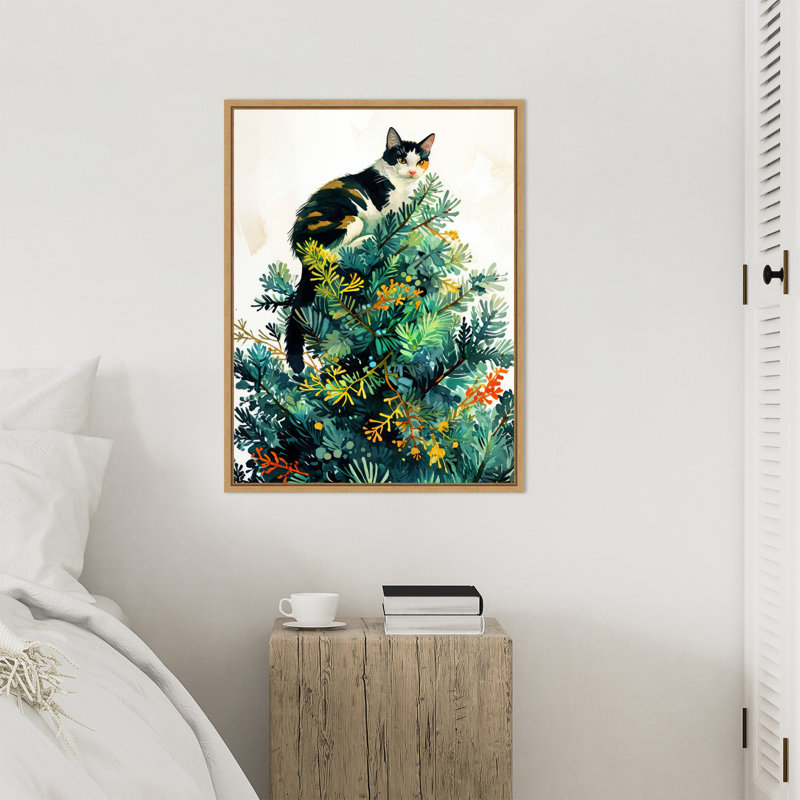 «Cats Life Christmas Tree» par Ilora, reproduction d'art sur toile encadrée, H 30 po x l 23 po