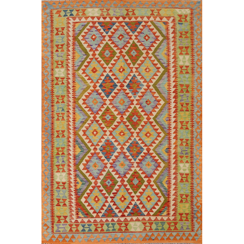 Tapis multicolore en laine réversible Kilim 6 x 8