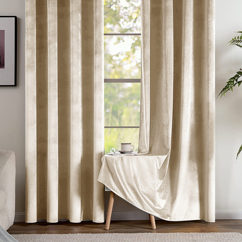 Reede Luxury Crushed Velvet Eyelet Curtains - Fully Lined, Heavy Plush Drapes, 228cm Width x 228cm Drop, Beige