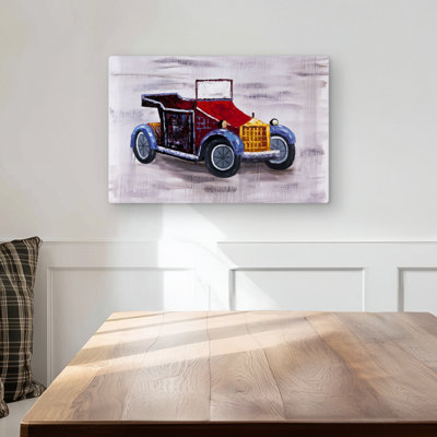 Vintage Toy Car - Red Metal Print for Home Decor | Retro Style