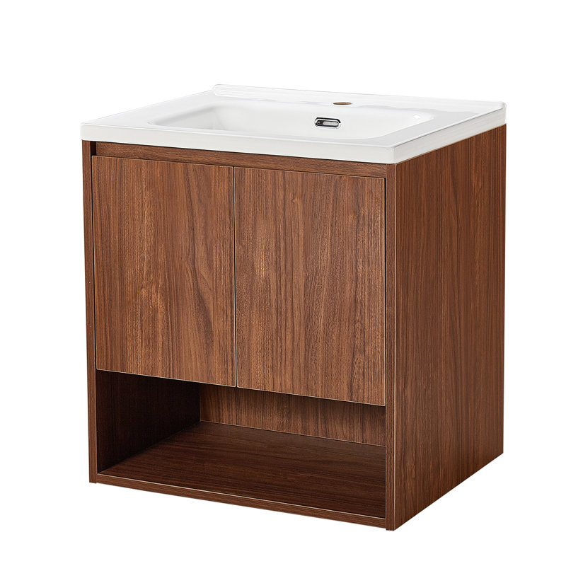 Wall Mount Vanity Cabinet Open Storage Oak L 24 in x H 24.8 in x D 19.7 in, Brown