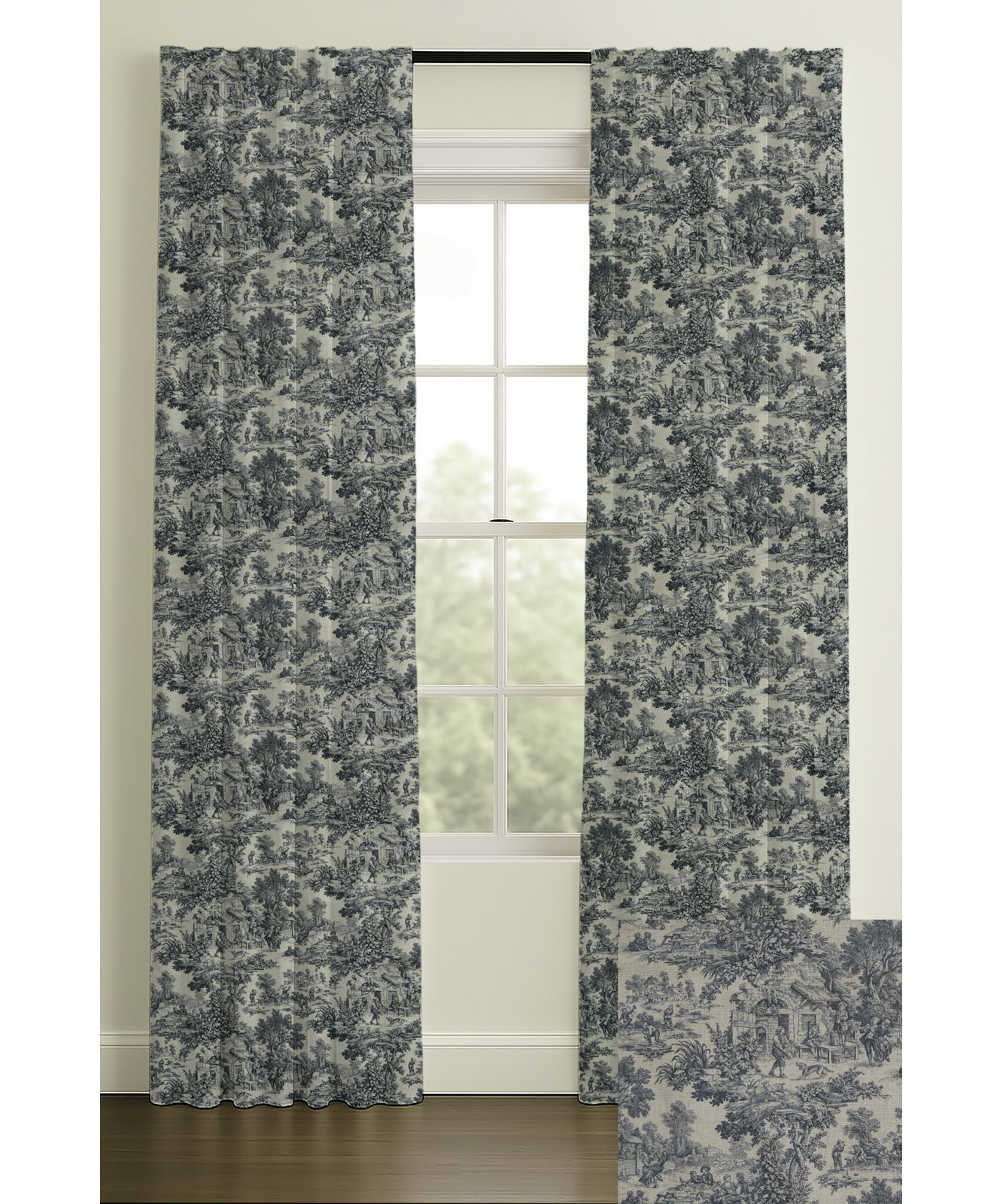 Murphy Toile Print Blackout Curtain, Blue, 50" W x 84" L, Blackout Lining