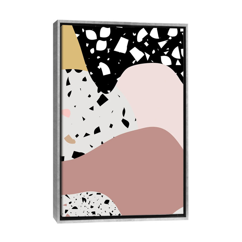 Grande rose terrazzo-impression d’art graphique, Pas de tapis, Toile avec cadre argenté, H 60 po x l 40po x P 1,5 po