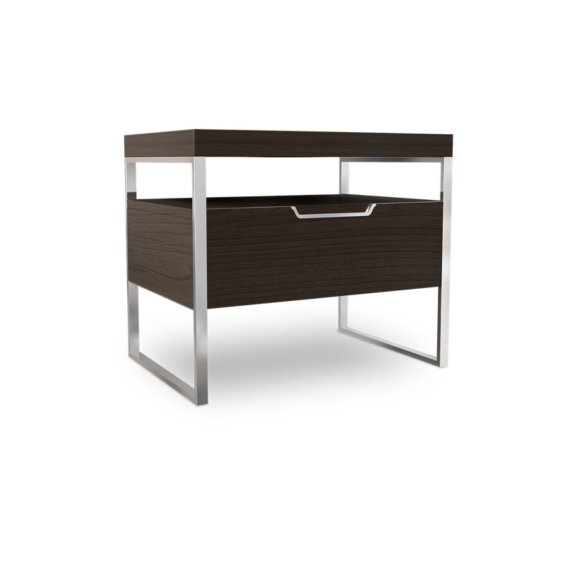 Shelor 56cm W Metal Bedside Table, Silver, Brown
